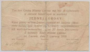Lengyelország / Lviv 1919. 1K utalvány T:IV
Poland / Lviv 1919. 1 Korona voucher C:G