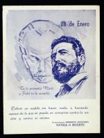 cca 1960-1965 Fidel Castrot és Lenint ábrázoló fém tábla, a kubai politikai élet kiemelkedő személyiségeinek(pl. Che Guevara) jelmondataival, spanyol nyelven