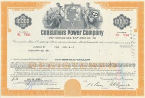 Amerikai Egyesült Államok / Michigan 1976. "Consumers Power Company" részvénye 10.000$-ról, perforált, bélyegzésekkel T:I USA / Michigan 1976. "Consumers Power Company" share about 10.000 Dollars, perforated, with stampes C:UNC