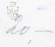 Fehér mázas porcelán tál, mázhibával, jelzett, d: 20 cm, m: 7,5 cm