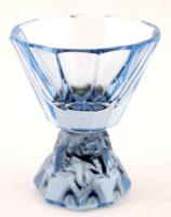 Formába öntött, dekoratív, kék színű üveg italos készlet: tálca, 35×16 cm + dugós kiöntő, m: 16 cm +...