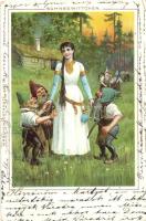 1899 Schneewittchen / Snow White and the Dwarves, Kunstanstalt Wilhelm Boehme, Marchenpostkarte No. 19, litho