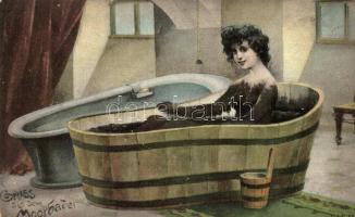 Gruss aus dem Moorbade / mud bath, erotic postcard, s: C.J.C.