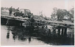 II. Világháborús katonai lap Kárpátaljáról, híd autóval / WWII military postcard from Zakarpattia Oblast, bridge with automobile, photo