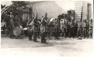 II. Világháborús katonai lap Kárpátaljáról, katonai zenekar / WWII military postcard from Zakarpattia Oblast, music band, photo