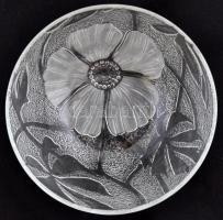 3 db virágmintás indonéz üveg tálka, jelzettek, apró kopásnyomokkal, d: 12,5 cm