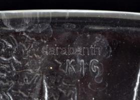 3 db virágmintás indonéz üveg tálka, jelzettek, apró kopásnyomokkal, d: 12,5 cm