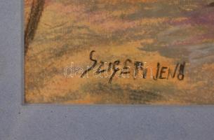 Szigeti Jenő (1881-1944): Park részlet. pasztell, karton, jelzett, üvegezett keretben, 26×39 cm