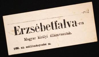 cca 1930-40 Magyar királyi államvasutak jegy Erzsébetfalvára, 4,5x9,5cm