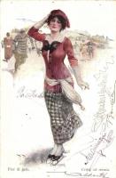 &#039;Eisblume&#039;, ice skating Lady, M. Munk No. 1114, artist signed