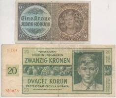 Vegyes: Német 3. Birodalom / Cseh-Morva Protektorátus 1940. 1K + 1944. 20K + Szlovákia 1942. 20K + C...