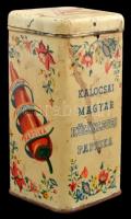 "Kalocsai Magyar Különleges Paprika" feliratú fém doboz, kopott, 14x7x6,5 cm