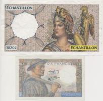 Franciaország 1942. 10Fr + DN "Échantillon 10202" bankjegy tervezet T:III France 1942. 10 Francs + ND "Échantillon 10202" unissued test banknote C:F