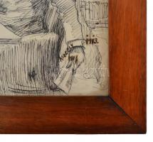 Kiszely Nándor József(1872-?): Karikatúra. Tus, papír, jelzett, üvegezett keretben, 27x19 cm