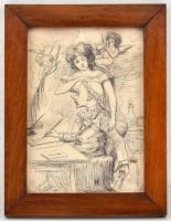 Kiszely Nándor József(1872-?): Karikatúra. Tus, papír, jelzett, üvegezett keretben, 27x19 cm