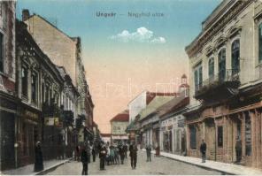 Ungvár, Uzshorod; Nagyhíd utca, Güntzler Henrik boltja / street, shops