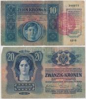 1913. 20K I. kiadás (2x) az egyik hamis piros "Magyarország" körbélyegzővel + 1913. 20K II...