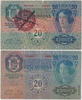 1913. 20K I. kiadás (2x) az egyik hamis piros "Magyarország" körbélyegzővel + 1913. 20K II...