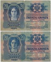 1913. 20K I. kiadás (2x) az egyik hamis piros "Magyarország" körbélyegzővel + 1913. 20K II...