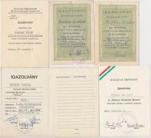 6db-os kitüntetés igazolvány tétel, közte 1965. "Bányász Szolgálati Érdemérem" bronz fokozatának igazolványa, 1980. "Érdemes Társadalmi Munkás" jelvény igazolványa