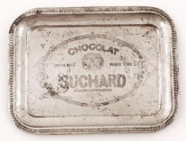 1900 Suchard Chocolate antik fém tálca, foltos, 23×30 cm