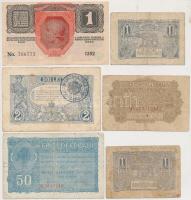 Románia 1915-1920. 1L (2x) + 1915. 2L felülbélyegzett + Német megszállás 1917. 25b + 50b + 1L mindhá...