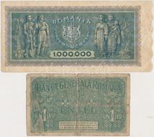 Románia 1915-1920. 1L (2x) + 1915. 2L felülbélyegzett + Német megszállás 1917. 25b + 50b + 1L mindhá...