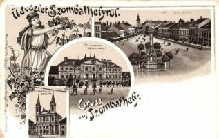 Szombathely Fő tér, Vármegyeháza, Székesegyház, floral litho