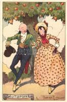 L&#039;Automne / Couple, humorous art postcard, litho s: George P. de Laet