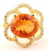 Aranyozott ezüst(Ag) gyűrű narancstopázzal díszítve, jelzett, méret: 55, br: 4,4 g