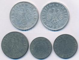 Német 3. Birodalom 1939B 50pf Al + 1940D 10pf Zn + 1941D 50pf Al + 1942D 1pf Zn + 1942A 5pf Zn T:2,2...