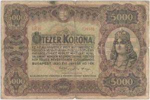 1920. 5000K piros sorozat- és sorszám T:III- Hungary 1920. 5000 Korona with red serial number C:VG Adamo K38