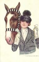 Jockey lady; Italian Art Deco postcard Anna &amp; Gasparini 374-5. s: Nanni