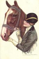 Jockey lady; Italian Art Deco postcard Anna &amp; Gasparini 374-4. s: Nanni