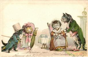 Cats, humour; Theo Stroefer Aquarell-Postkarte Serie V. (Tiere) No. 683 litho