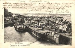 Komárom, Komárno; Téli kikötő, M.F.T.R 663, 673, 638 számú uszályok / winter harbor, barges