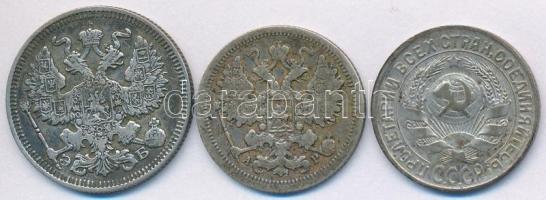Orosz Birodalom 1905. 15k Ag + 1909. 20k Ag + Szovjetunió 1930. 15k Ag T:2,2-,3
Russian Empire 1905...