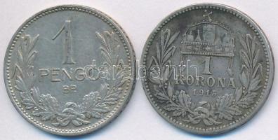 1915KB 1K Ag "Ferenc József" + 1937. 1P Ag T:2,2-