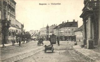 Sopron, Várkerület, villamos, lovaskocsi (tűnyom / pinhole)