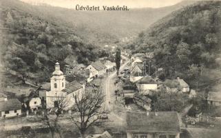 Vaskő, Moravica-Eisenstein, Ocna de Fier; Látkép, templom / view with church