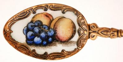 4 db gyümölcsmotívumokkal díszített, zománcozott kiskanál, h: 13 cm