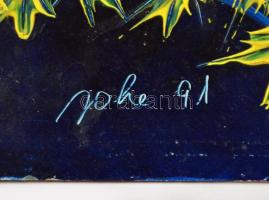 Rohe jelzéssel: Virágbokor. Olaj, farost, apró hibával, 50×40 cm