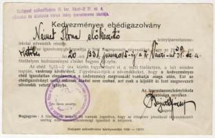 1930 Kedvezményes ebédigazolvány