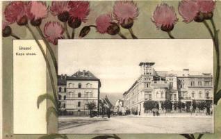 Brassó, Brasov; Kapu utca / street, floral, litho (EB)