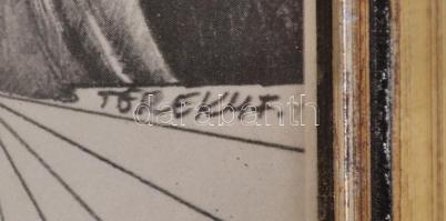 Töreky Ferenc (1922-): Gondolatok. Ceruza, papír (foltos), jelzett, üvegezett keretben, 31×30 cm