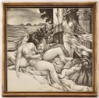 Töreky Ferenc (1922-): Vágyak. Ceruza, papír (foltos), jelzett, üvegezett keretben, 31×30 cm