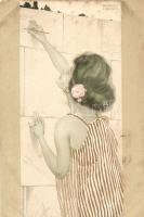 Lady writes on the wall, golden litho s: Raphael Kirchner (fl)