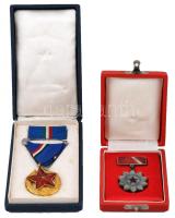 1951. "Közbiztonsági Érem" arany fokozata a rendőrség tagjai részére, aranyozott, zománcozott kitüntetés mellszalaggal és  szalagsávval eredeti dísztokban + ~1960. "Kisipari Szövetkezet Kiváló Dolgozója" zománcozott kitüntető jelvény T:2