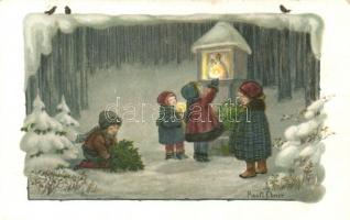 Children in the winter woods, August Röckl No. 1388. s: Pauli Ebner