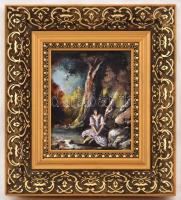 Komjáti Géza (1956- ): Magányos hölgy, olaj, farost, díszes, aranyozott fa keretben, 13×10,5 cm